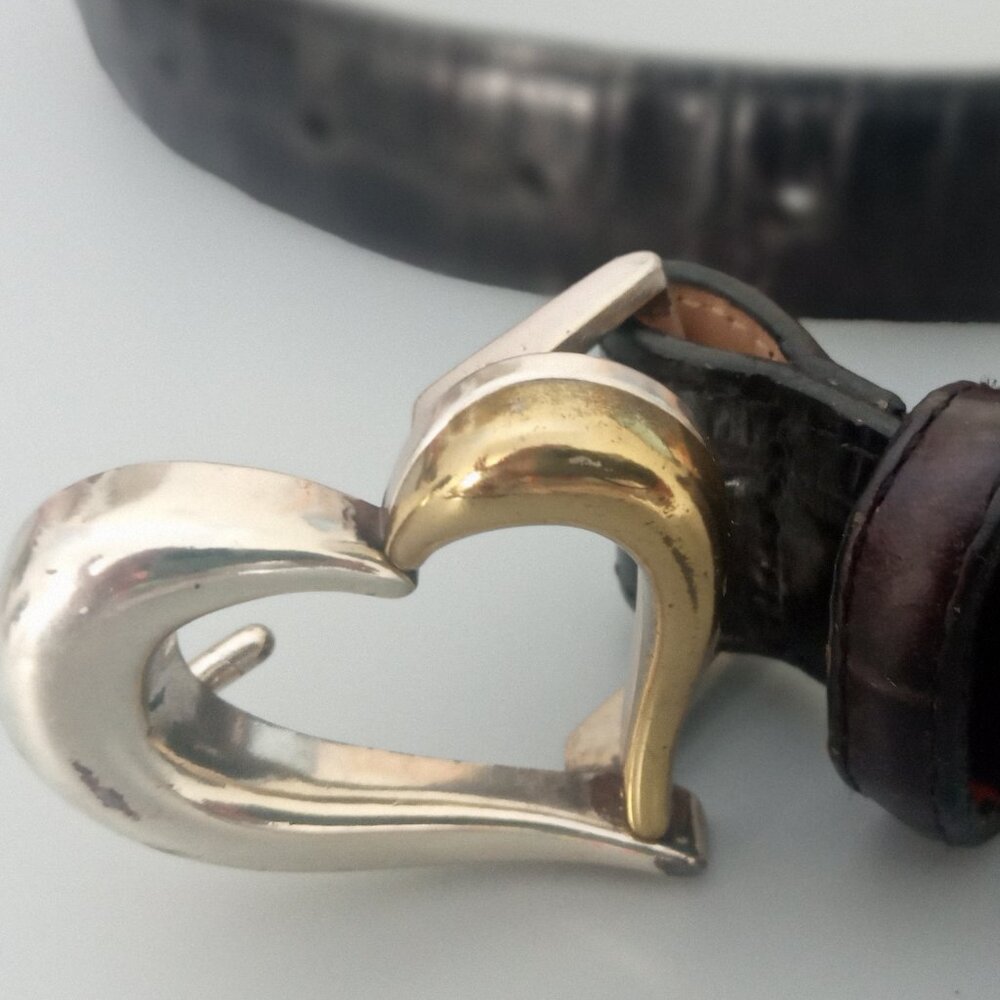 Leather Two Tone Heart Buckle Vintage Ladies Belt - Picture 5 of 5